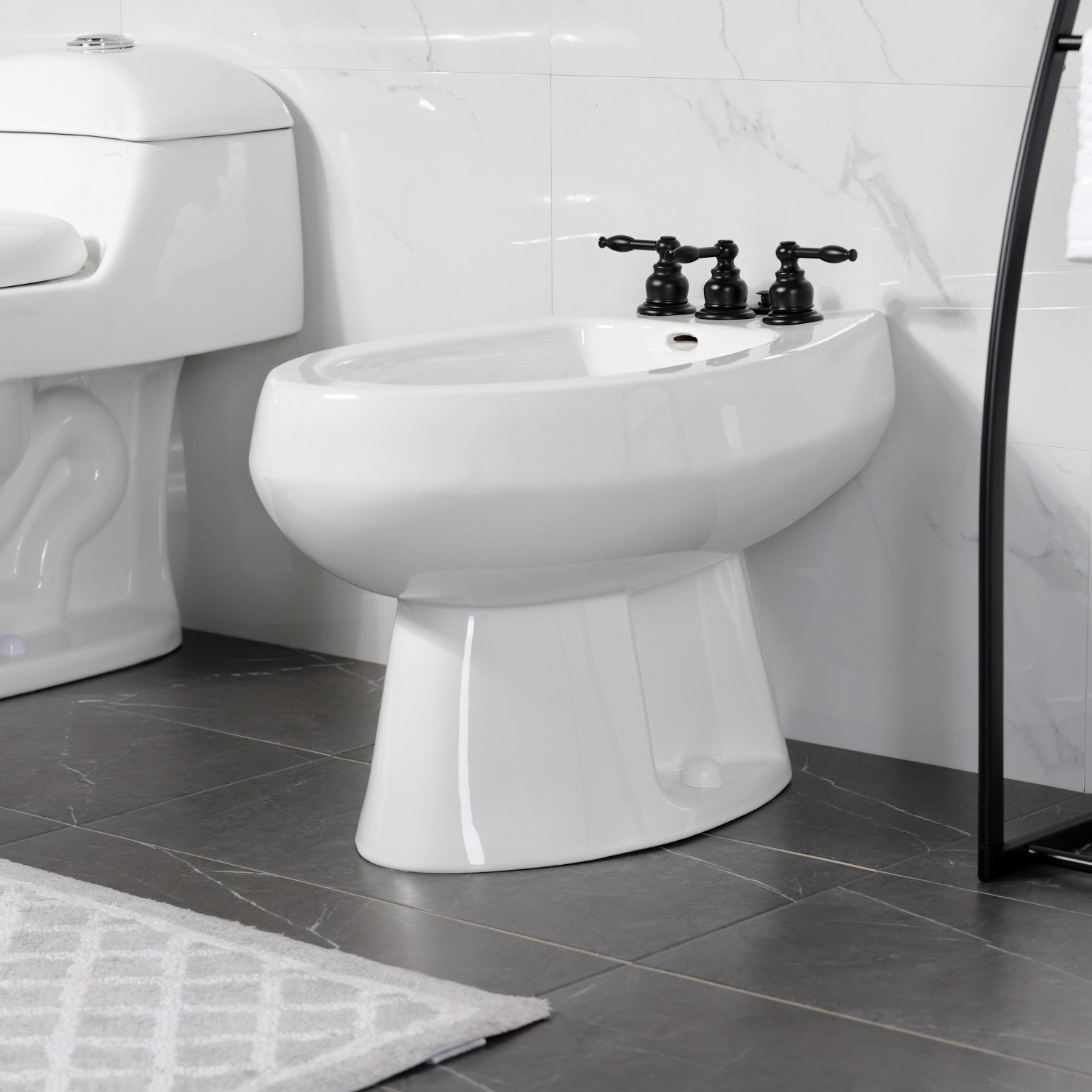 Kingston Heirloom KB320KL - Knight Three-Handle Deck Mount Vertical Spray Bidet Faucet with Brass Pop-Up, Matte Black — thumbnail 2